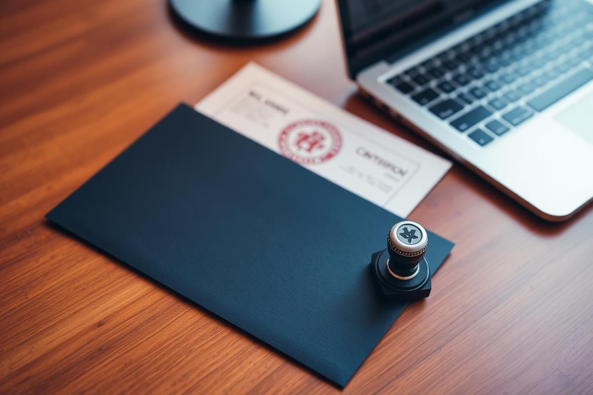 Sealed document envelope with an official verification stamp